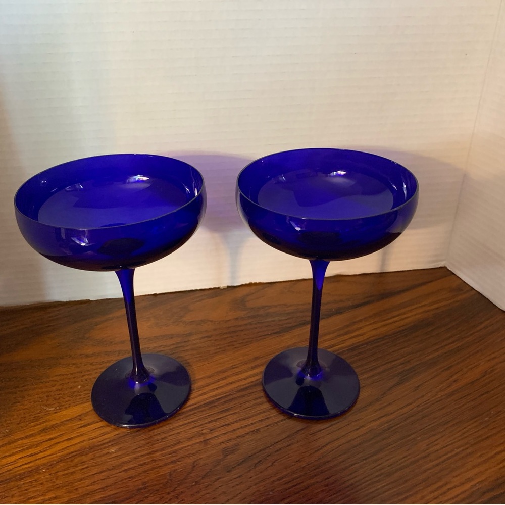 2 Estelle blue champagne coupe glasses